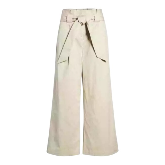 Halogen Pants - Halogen Paperbag Belted Wide Leg Cropped Pants Beige Women’s Size 8